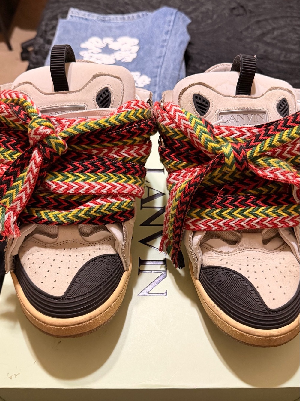 Lanvin Beige Sneakers with Multicolor Braided Laces